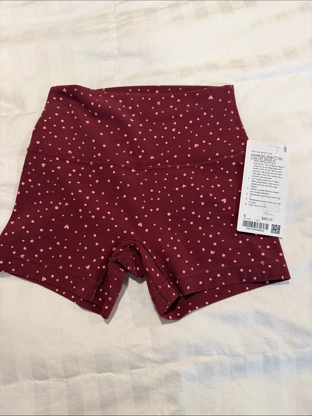 lululemon athletica Maroon & Pink Heart Dot Bike Shorts